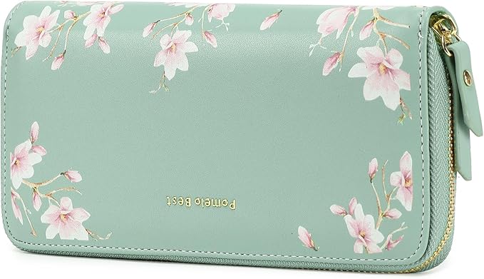 Pomelo Best Womens Wallet RFID Blocking Leather Multi Credit Card Large Capacity Wristlet Zip Around Long Wallets for Lady