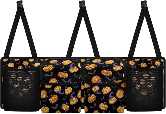 Halloween Pumpkins Car Trunk Organizer for Women Men Car Back Seat Hanging Storage Bag Collapsible Auto Cargo Bag with 4 Large Pockets Auto Interior Accessories