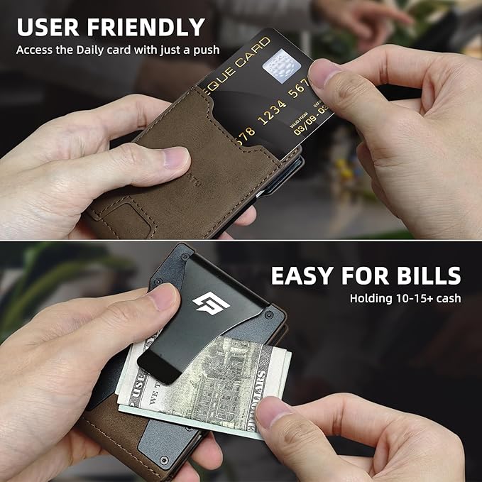 Men Wallet - Money Clip Wallet Slim For Gift Men in Front Pocket 15 Cards - Metal Credit Card Case in Magnetic Flip