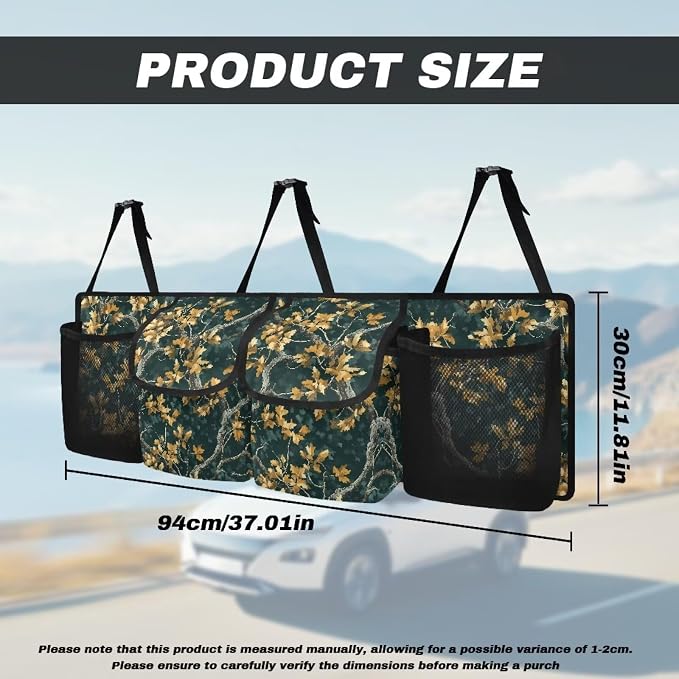 Green Branch Leaves Trunk Organizer For Car, Suv, Truck Adjustable Multi Pocket Collapsible Car Trunk Organizer Backseat Cargo Storage Bag With Securing Straps
