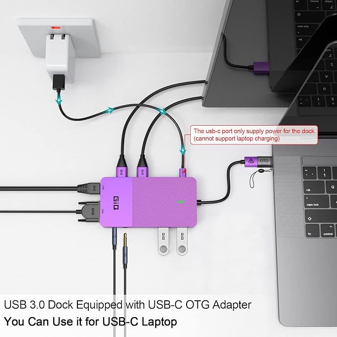 USB Docking Station GIQ USB C HUB USB 3.0 to Dual HDMI VGA Adapter Triple Display USB C Laptop Docking Station Dual Monitor HDMI Splitter Extender Compatible with MacBook M1 M2 M3 M4 M5 USB Dock