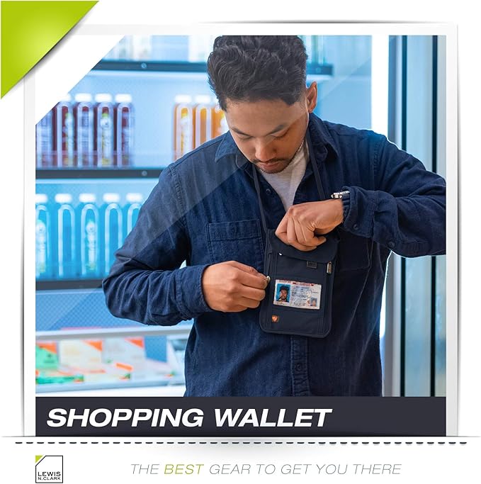 Lewis N. Clark RFID Blocking Stash Neck Wallet, Travel Pouch + Passport Holder for Women & Men, Navy