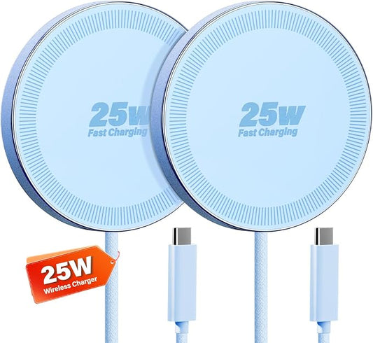 25W Wireless Charger for MagSafe, Magnetic Fast Charging Pad for iPhone 17/16/15/14/13/12 Series & AirPods, Strong Magnet, Thin & Portable Wireless Charger for Travel Home Office (Blue, 2Pack)