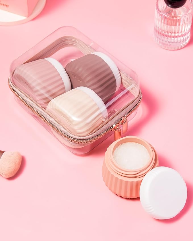 Mrsdry Travel Containers for Toiletries 4 Pack, Clear Hard Zipper Case, TSA Approved Travel Size Toiletries, With Clear Bag Leak Proof Silicone Jars, Creams Jars Carrying Small Items