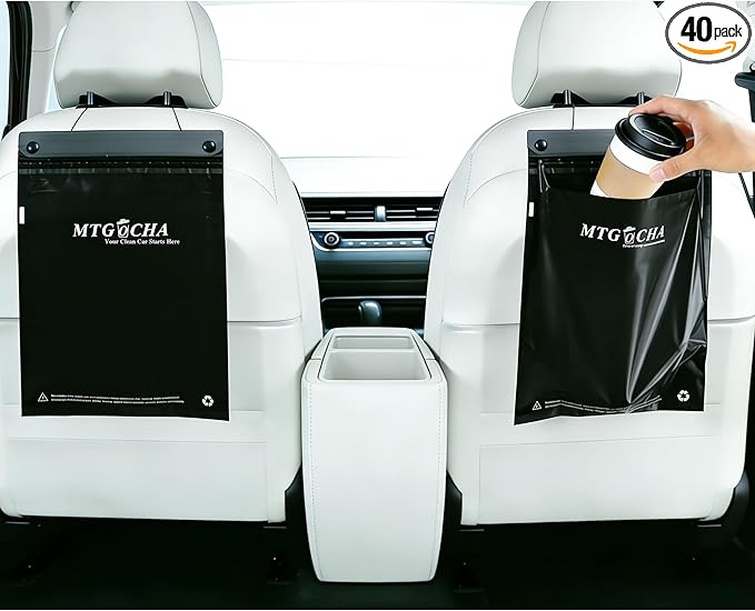 Disposable Car Trash Bags Hanging (Set of 40) - Leak-Proof, Smell-Proof, 18 x 12Inches Recycled Car Garbage Bags, Automobile Trash Container, Road Trip Essentials, Black-Large