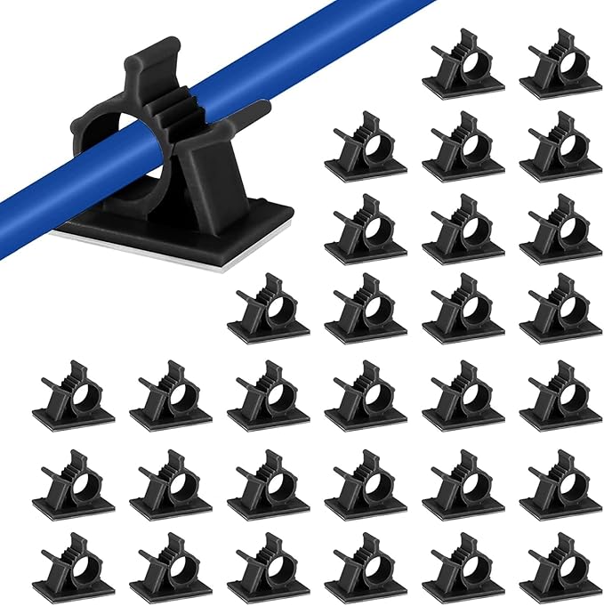 Viaky 30 Black Adjustable Cable Clips, Reusable Buckle Self-Adhesive Wiring Fixing Nylon Bracket Wire Management Suitable for 0.3 Inch Diameter(8mm) Cable