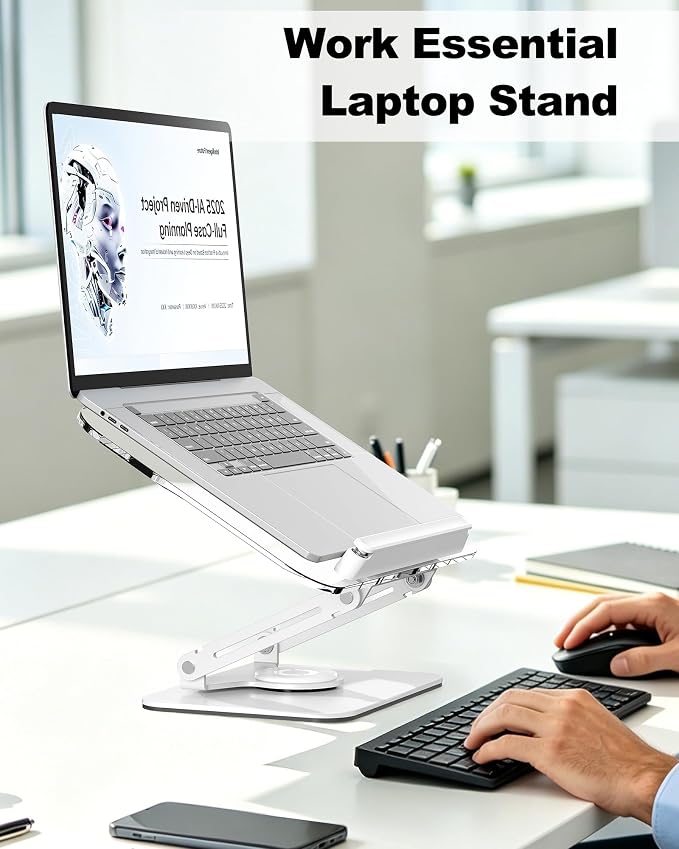 Acrylic Book Stand for Reading, Adjustable Book Holder with 360° Rotating Base & Elastic Page Clips, Foldable Desktop Riser Stand for Cookbook,Laptop,Tablet,Music Scores,Recipe,Textbook (White, 11.8")