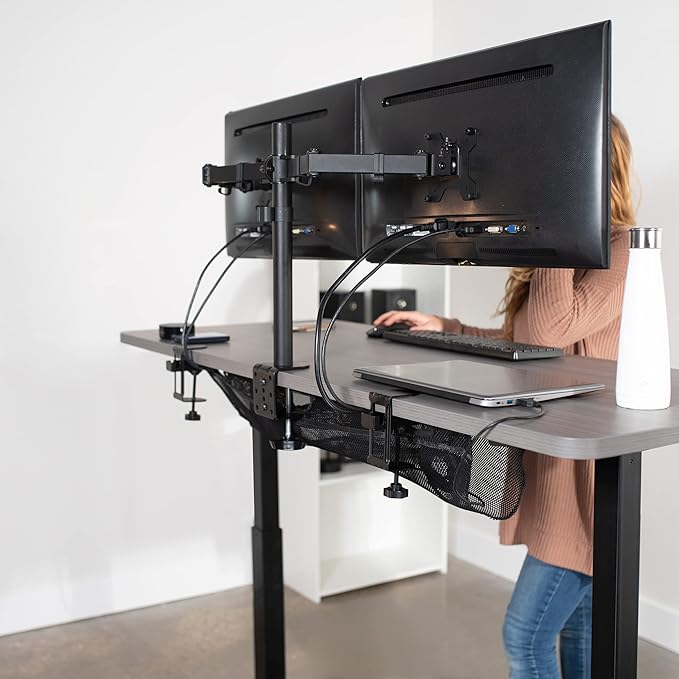 VIVO No Drill Clamp-on 36 inch Mesh Net Under Desk Cable Management Wire Organizer, Adjustable Home Office Standing Desk Cord Storage Sleeve, Black, DESK-AC36MH