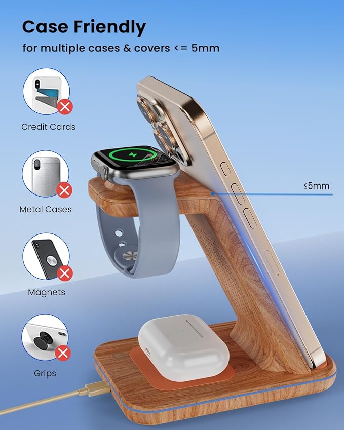 3 in 1 Wireless Charging, Wireless Charger Stand for Multiple Apple Devices, Wireless Charger for iPhone 17 16 15 14 13 12 11 Pro Max XS XR 8, Apple Watch 11 9 8 7 6 SE 5 4 3 2, AirPods 3/2/Pro