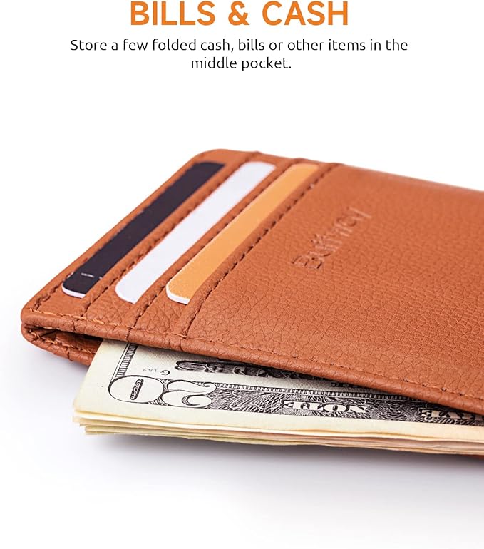 Buffway Mens Slim Wallet, Minimalist Thin Front Pocket Leather Credit Card Holder with RFID Blocking for Work Travel | Minimalist, Thin, Front Pocket, Credit Card Holder, RFID Blocking, for Work Travel