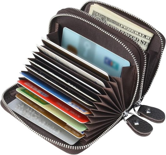 traderplus Women's RFID Blocking Leather Zipper Card Wallet Small Purse Credit Card Case Holder for Mother Day Gift (Coffee)