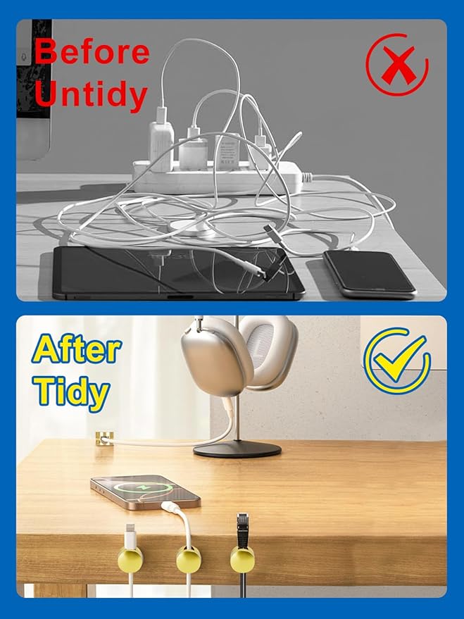 3 Pack Upgraded Cord Management Clips with Extra-Large Adhesive Base, Stronger Hold Phone Charger Holder for Nightstand, Premium Aluminum Gold Sticky USB Wire Organizer Cable Clips for Desk