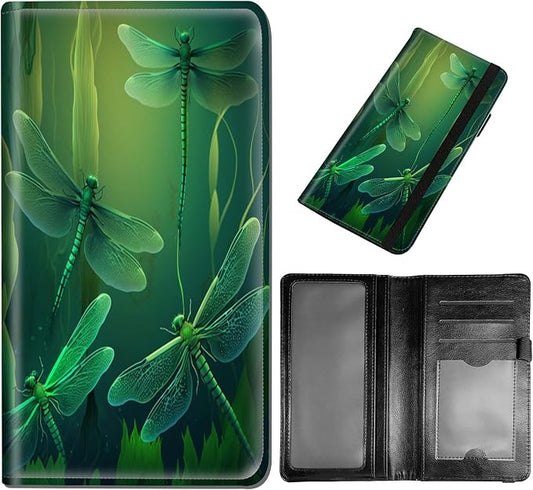 Checkbook Cover - PU Leather Standard Duplicate Register Check Card Book Holder Wallet with RFID Blocking Function for Girl Men Women, Green Dragonfly