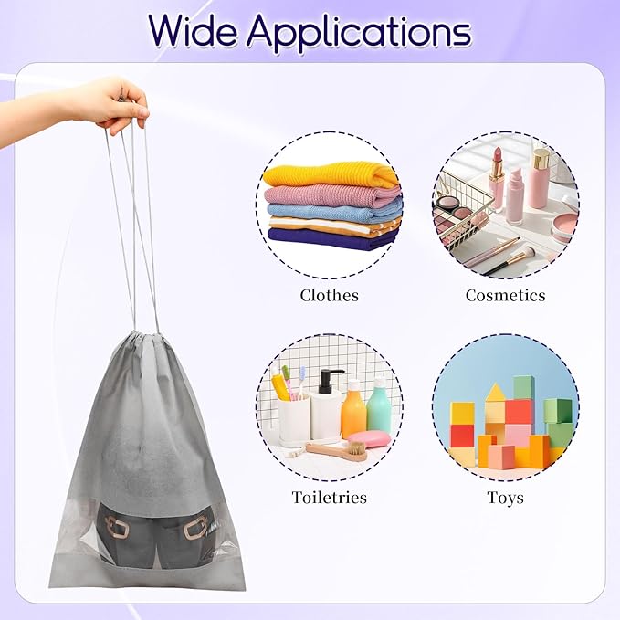12 Pcs Portable Travel Shoe Bags, 17.3 x 12.6 Inches Waterproof Non-Woven Shoe Organizers Storage Bags, Large Drawstring Shoes Pouch Packing Organizers with Rope for Men, Women, Children (Grey)