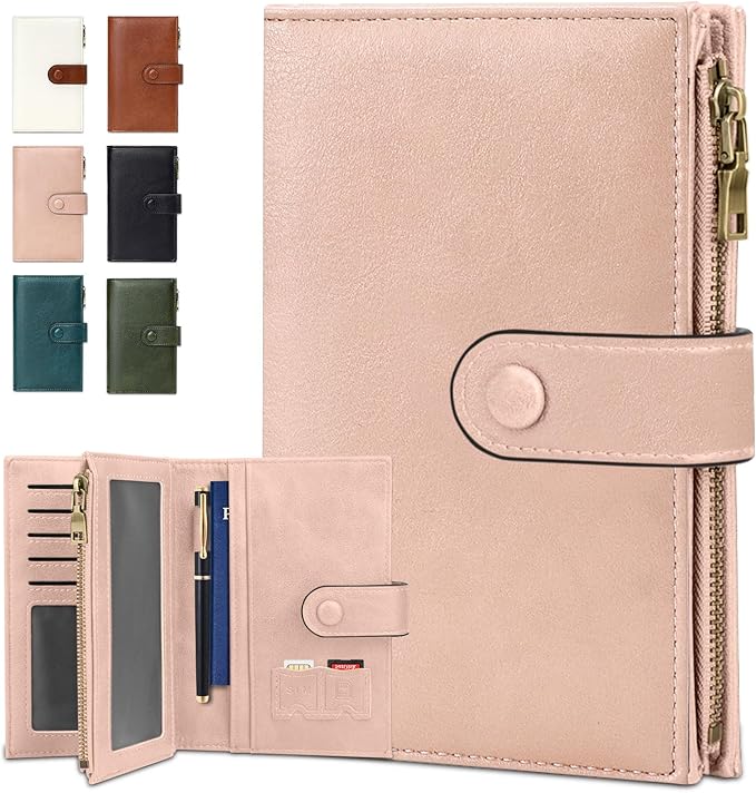 BKNOOU RFID Passport Holder Travel Wallet for Women, Compact Travel Passport Wallet with Zippered Coins Pocket, Leather Passport Cover Travel Wallet for Travel Essentials