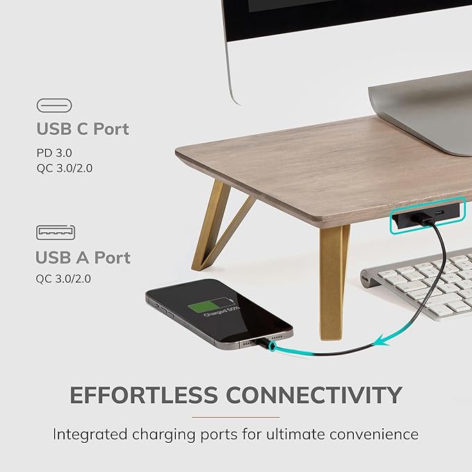 Anji Mountain Monitor Stand - Desktop Organizer & Laptop Riser, Ergonomic Monitor Riser, Space-Saving Monitor Stand for Desk, Durable Construction, Easy Assembly, Ideal for Home & Office,Biscotti