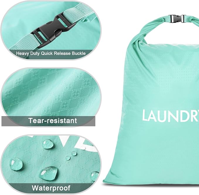 2 Pack Travel Laundry Bag, Nylon Washing Bags for Laundry, Roll Top Wet Dry Bag for Swimming Yoga Bathing Suit Workout, Dirty Clothes Storage Organiser