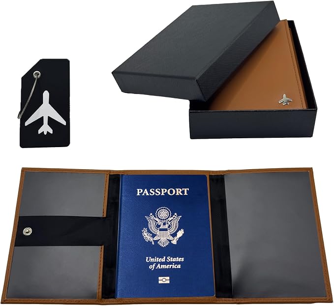 Pilot Wallet Passport Holder RFID Blocking Nappa Leather Travel Wallet, Stylish Travel Companion for Aviation Professionals (Brown)