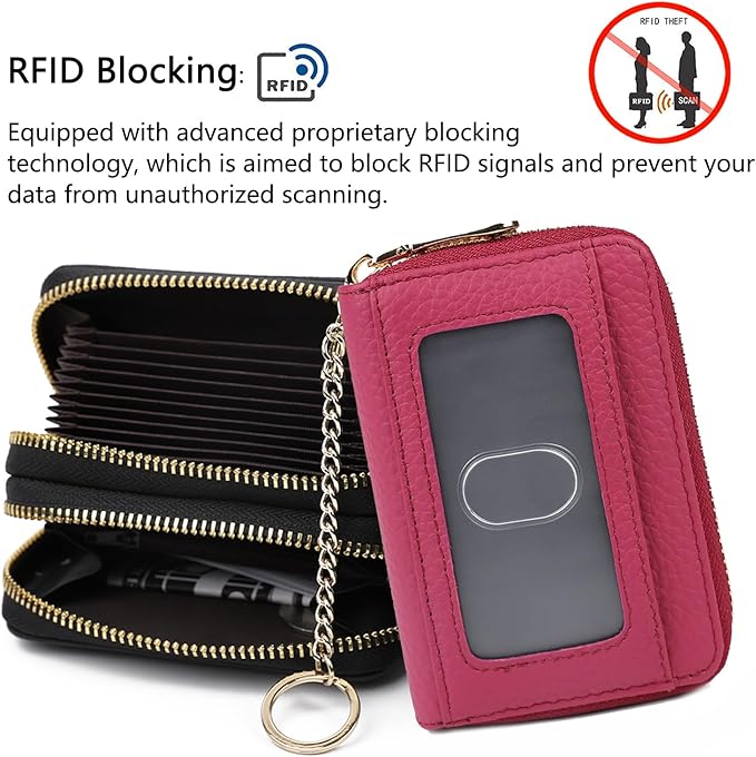 imeetu RFID Credit Card Holder, Small Leather Zipper Card Case Wallet for Women