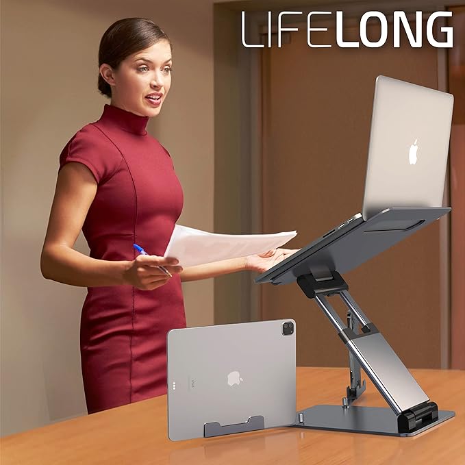 Lifelong Laptop Stand: Adjustable Height, Fits 10-17 Inch Laptops, Portable & Desk-Mounted