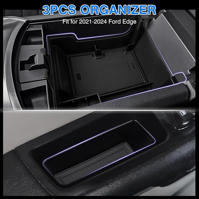 Karltys 3PCS Center Console Organizer Tray Front Door Side Storage Box for 2021-2025 2026 Ford Edge, Middle Console Armrest Organizer and Front Door Handle Insert Pockets (3PCS)