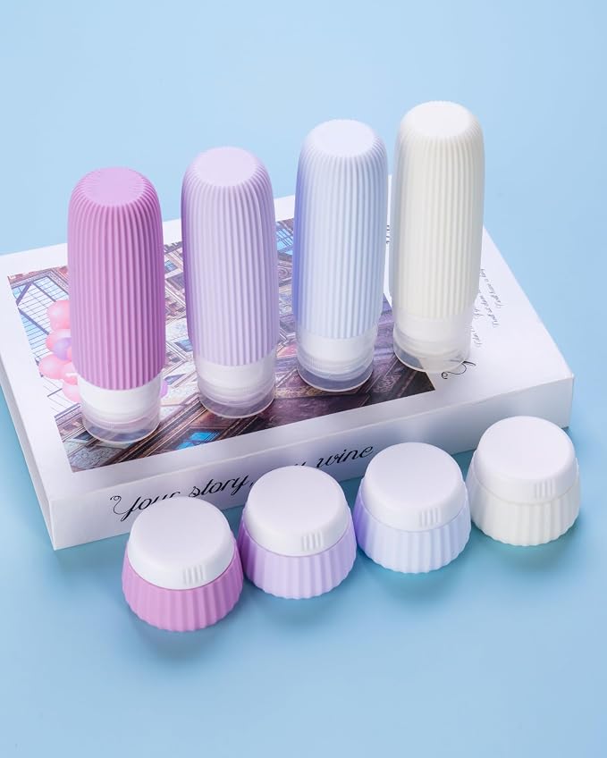 Mrsdry Travel Bottles for Toiletries 8 Pack, Tsa Approved Travel Size Toiletries 3 oz, Travel Containers for Toiletries, with Clear Bag, Leak Proof Silicone Squeezable Travel Essentials Creams Jars