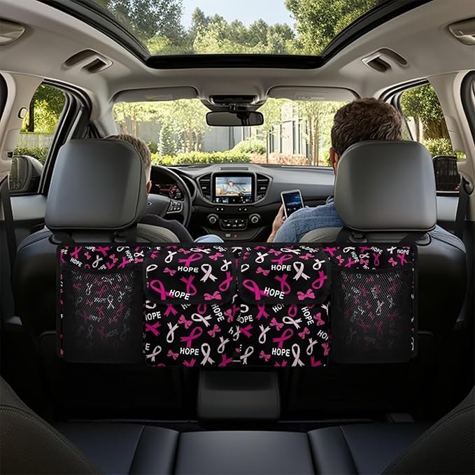 Pink Ribbons Car Trunk Organizer Hanging Car Back Seat Storage Bag Auto Cargo Bag Automotive interior Accessories for Most Sedans SUV Jeep Trucks MPV Van