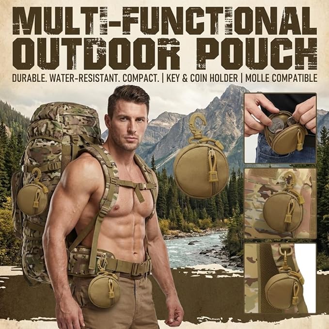 Tactical EDC Pouch, Waterproof Mini MOLLE Key Wallet, Round Outdoor Attachment Bag