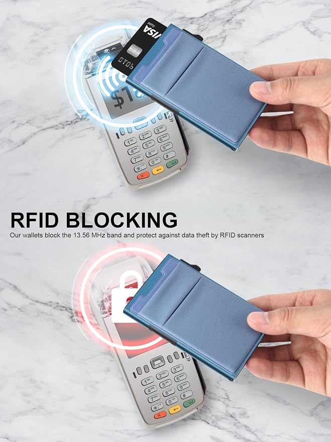 TOYFID Pop Up Credit Card Wallet for Men - Metal Slim Minimalist Cards Holder with Money Pocket - RFID Blocking Ultralight Small Aluminum Wallet