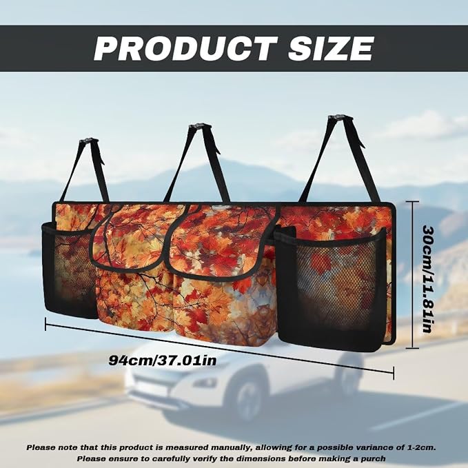 Thanksgiving Leaves Fall Car Trunk Organizer Capacity Car Organizer SUV, Equipped with Robust Elastic Net, Hanging Car Storage Organizer Space Saving Expert