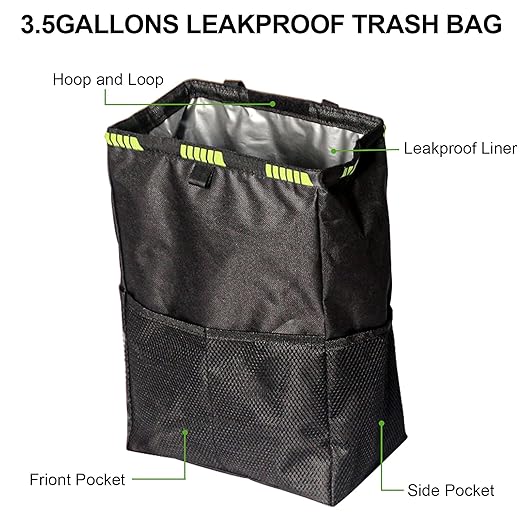 Car Trash Can, Car Trash Bag Hanging, 3.5 Gallons Ultra Large Capacity Organizer and Storage with Adjustable Straps, Leakproof Lining (Pack of 4)
