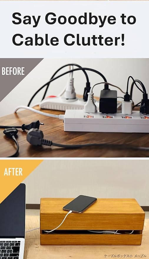 2 Set of Masuda Paulownia Wood Cable Management Box – Handmade Wooden Cord Organizer for Power Strips, Routers, Chargers – Eco-Friendly Desktop Cable Storage – Made in Japan, Plain