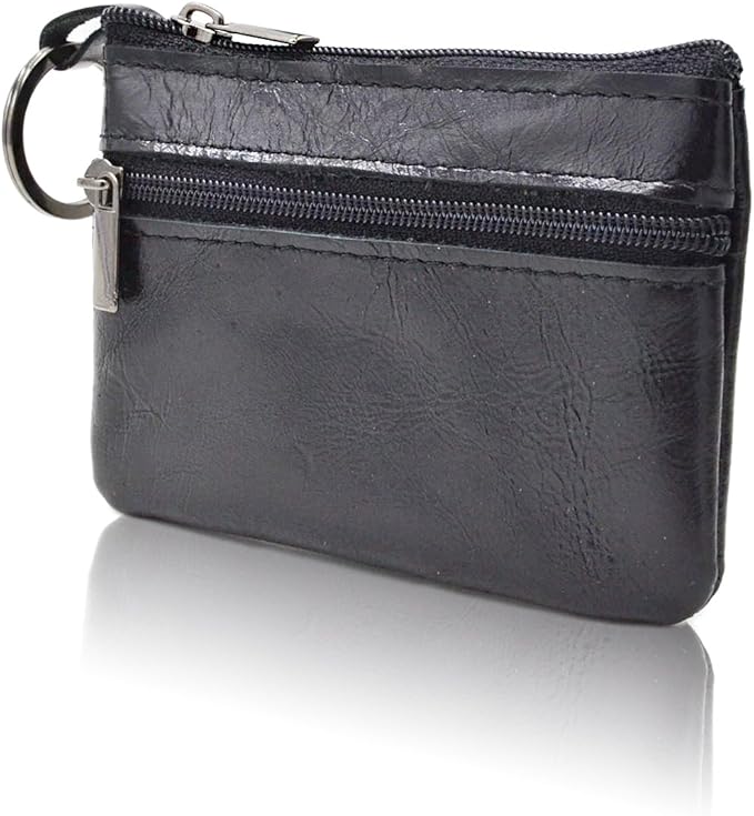 Freezx Women Genuine Leather Coin Pouch Zip Mini Purse Wallet Key Chain Double Zipper