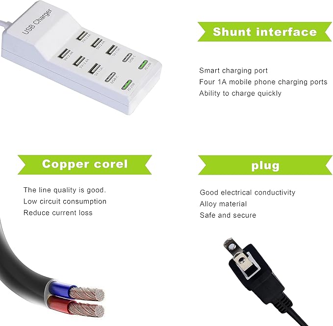 USB Charger,100W USB Charging Station with 10-Port(6 USB-A Port&2 USB-C Port&2 PD20W) Compatible with iPhone 15/14/13/13pro Max 12/12 Mini/12Pro/12 Pro Max/11,Tablets, Smartphones White