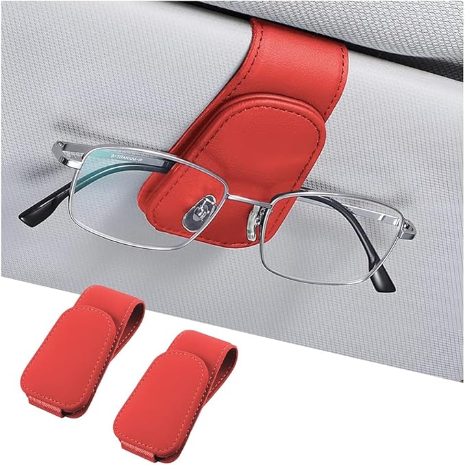 AICEL Sunglasses Holders for Car Sun Visor, Leather Eyeglasses Hanger Mounter, Magnetic Glasses Holder and Ticket Card Clip, Auto Interior Accessories Universal for SUV Pickup Truck