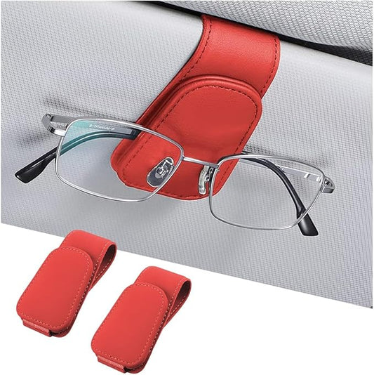AICEL Sunglasses Holders for Car Sun Visor, Leather Eyeglasses Hanger Mounter, Magnetic Glasses Holder and Ticket Card Clip, Auto Interior Accessories Universal for SUV Pickup Truck