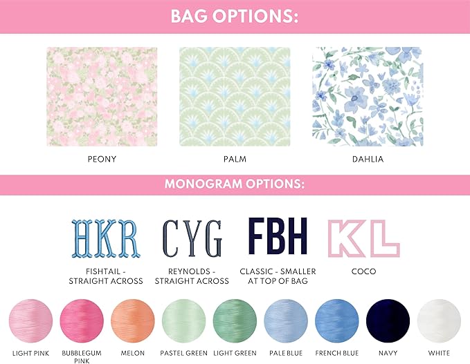 Personalized Flat Lay Makeup Bag - Clear-Coated Embroidered Cosmetic Organizer, Monogrammed Wide-Open Travel Pouch with Easy-Access Interior, Handmade Gift for Women (Dahlia)