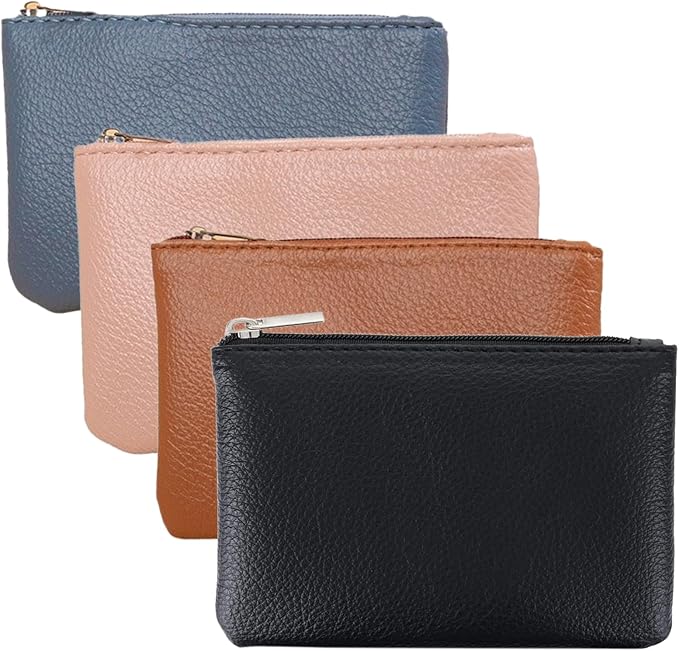 4 Pack Leather Zipper Coin Purse,Portable Change Wallet,Coin Pouch with Zipper for Men Women,Small Pouch Change Purse Coin Bag,Mini Coin Pocket Pouch Change Holder for Men Women(4 colors)