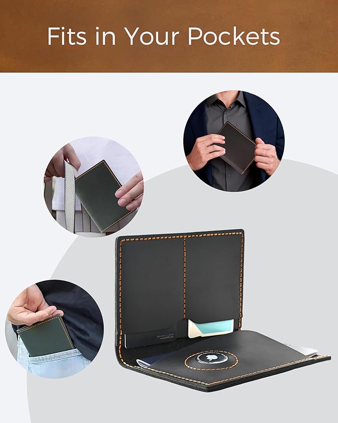 Passport Holder for Travel, Genuine Leather Passport Wallet Cover Case with Airtag Slot, RFID Blocking, for Women Men, Travel Essentials Gift, Black