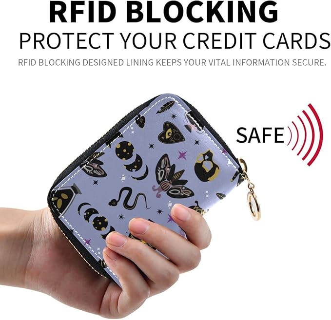 Goth Ouija Board RFID Credit Card Holder Wallets Accordion for Women Leather Zipper Card Case Accordion Wallet for Ladies Girls
