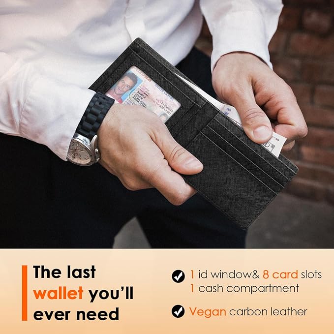 RUNBOX Wallet for Men Slim Leather Bifold RFID Blocking Minimalist Front Pocket Design with Gift Box