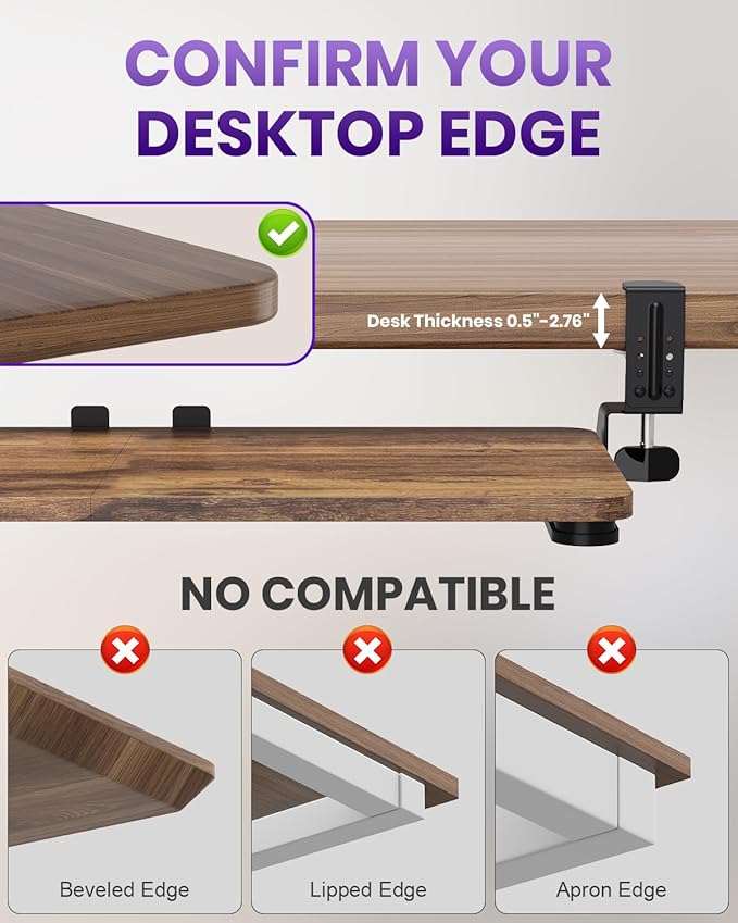 Ergonomic Mouse & Keyboard Tray Under Desk, Pull Out with Adjustable C-clamp, 20 (25.9 Including Clamps) x 11.8 Inch Slide Out Computer Keyboard Drawer Mouse Tray for Typing, Rustic Brown