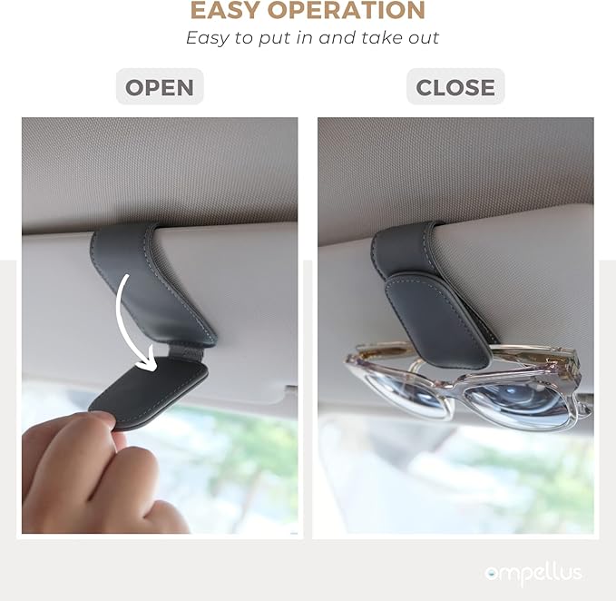 Magnetic Leather Sunglass Holder, Eyeglass Hanger Clip for Car Sun Visor, Suitable for Different Size Eyeglasses(Black, 1 Pack)