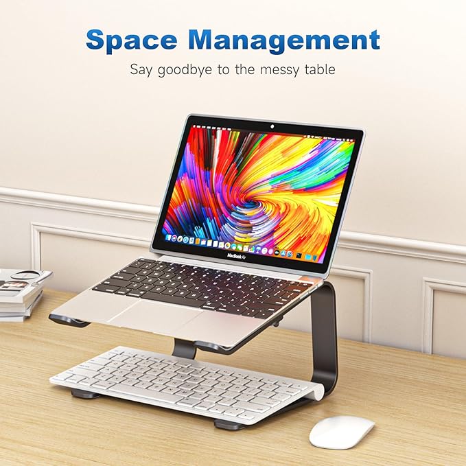 suptek Aluminum Laptop Stand,Ergonomic Detachable Computer Laptop Stand for Desk, Metal Computer Riser, Notebook Riser Heavy Stable PC Holder for 10-16" Laptops Notebook Computer, Black
