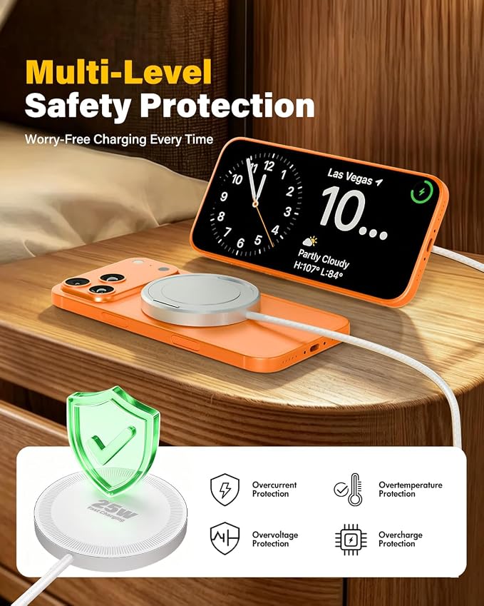 Magnetic Wireless iPhone Charger Fast Phone Charger with Kickstand, 6FT 25W Fast Phone Charging Pad Wireless Magnetic Charge for iPhone 17/17Air/16 Pro Max/16 Plus/15 Pro Max/AirPods3/2/Pro White
