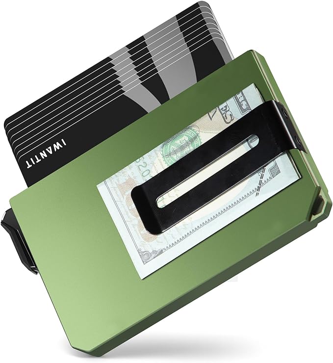 iwantit Pop Up Wallet for Men, Slim Minimalist Credit Card Holder with Money Clip - Man Metal Aluminum Wallet RFID Blocking, Smart Tactical Wallet for Men, Gift for Men (Green)