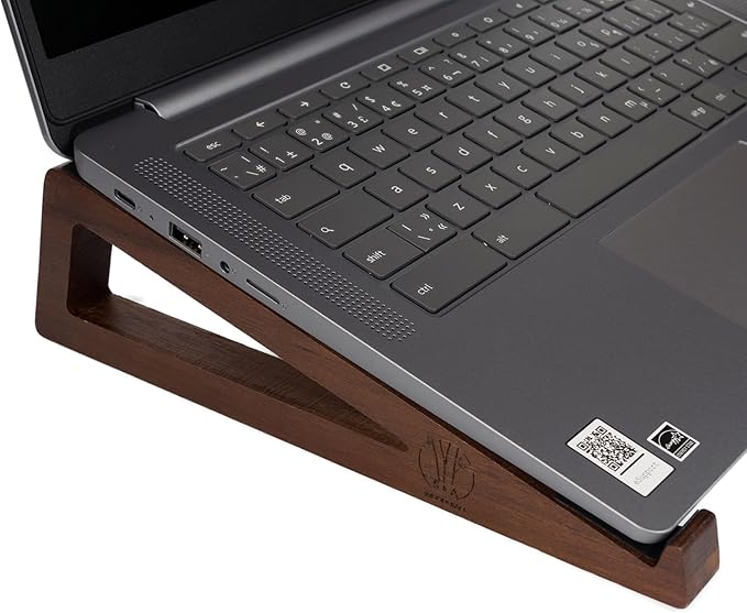 S&A WOODCRAFT Wooden Laptop Stand, Portable Desk Laptop Holder for Tablet with Carry Pouch, Compact Travel Laptop Stand with Protective Silicone Pads, Suitable for Laptops and Tablets