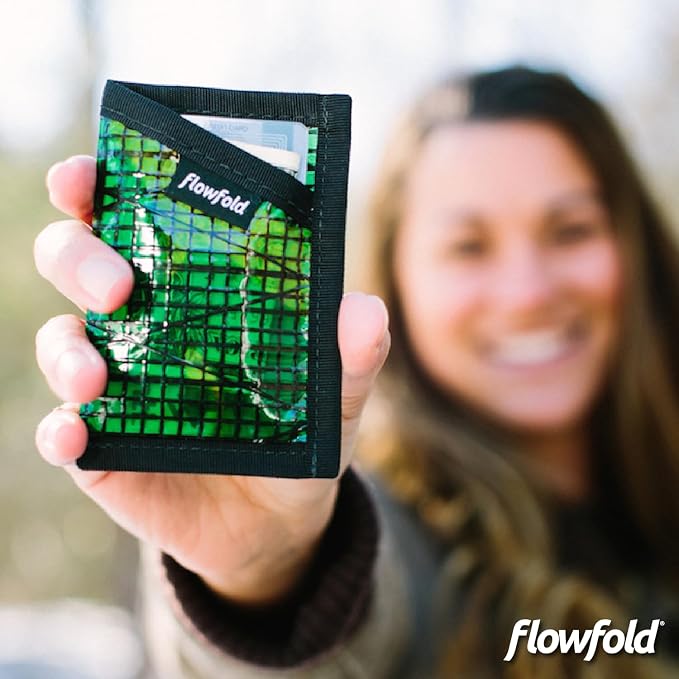 Flowfold Recycled Sailcloth Minimalist Card Holder Wallet | Slim and Durable with Cash pocket and Credit Card Slot | Minimalist Wallet Made in USA Holds 6-8 Cards