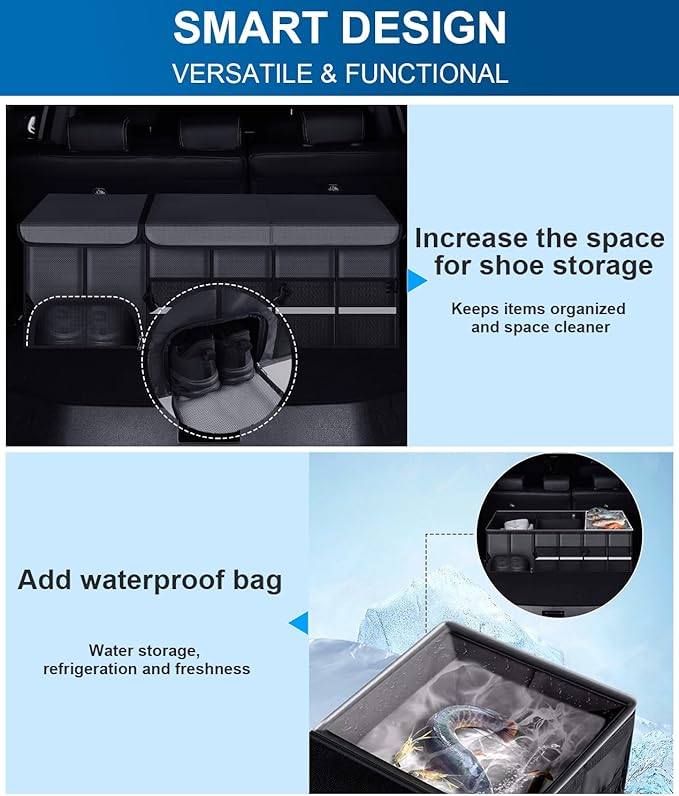 BAG WIZARD Large Trunk Organizer for Car, SUV, Truck with Removable Cooler Bag, Collapsible Multi Compartments/Foldable Cover, 112L, Black