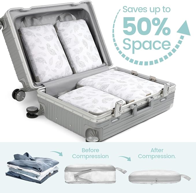 Cambond Compression Packing Cubes for Travel - Lightweight Expandable Travel Bags Luggage Organizers Travel Essentials Compression Cubes for Travel Space Saver for Carry on Suitcases Organizer